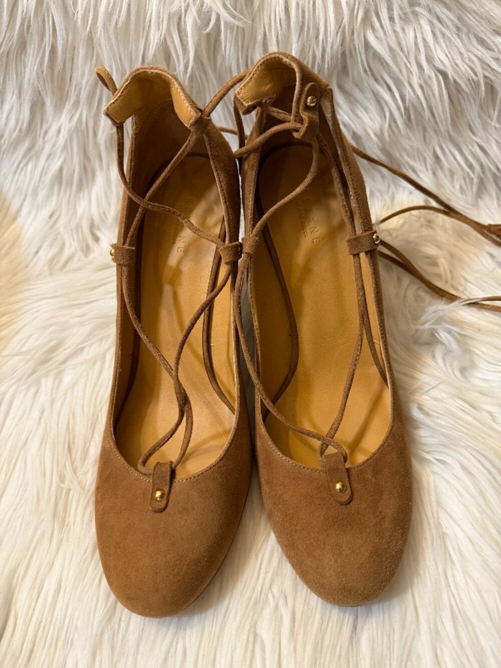 Sézane Valentina Camel Suede Lace-Up Pumps 40